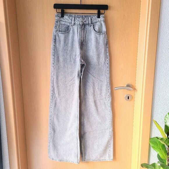 H&M Divided Gray Light Wash Denim Wide Leg High Rise Jeans Women's Size 0 - Picture 5 of 10